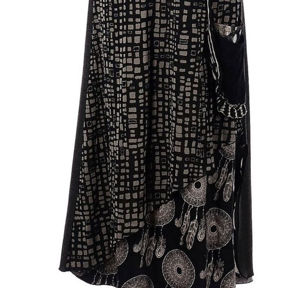 Woman Lee Andersen Wearable Art Maxi Dress Black Gray Brown Cowl Neck Size M - Picture 4 of 5